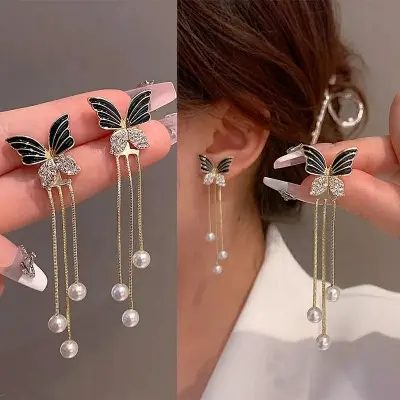 Picture of Unique Design Elegant Delicate Light Luxury Black Butterfly Earrings Women Jewelry Party Premium Gifts