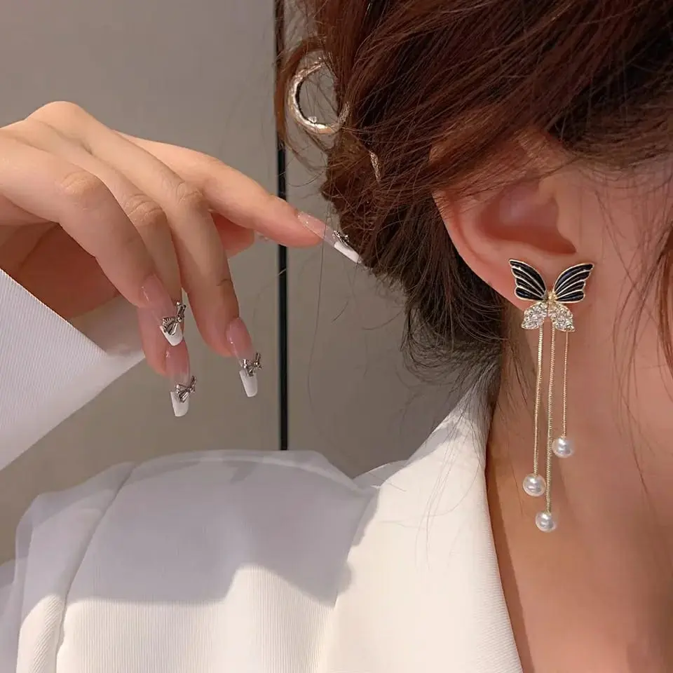 Picture of Unique Design Elegant Delicate Light Luxury Black Butterfly Earrings Women Jewelry Party Premium Gifts