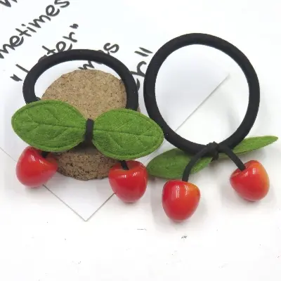 Picture of 2PCS Creative Cherry Elastic Hair Bands For Girls Bohemian Headband Scrunchy Korean Fashion Kids Hair Accessories For Women