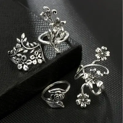 Picture of 4 set natural shape leaf finger ring set for women (Color Guaranteed)