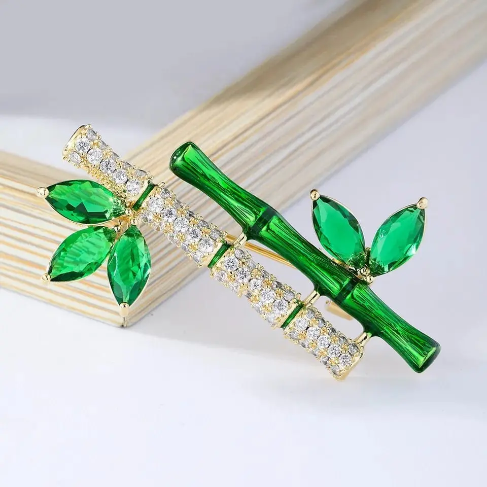 Picture of Green Plant Bamboo Brooch Pinfor Women