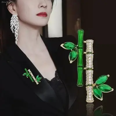 Picture of Green Plant Bamboo Brooch Pinfor Women