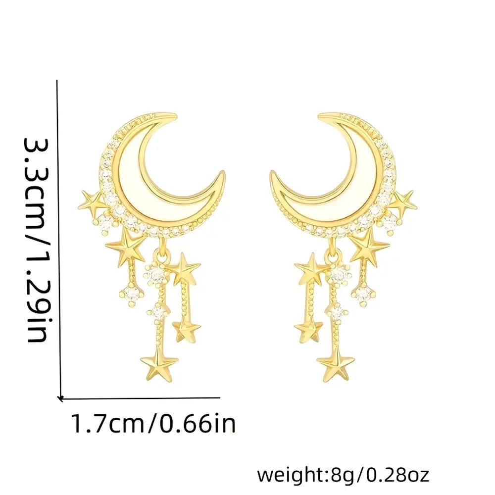 Picture of Fashion Classic Geometric Women Girls Dangle Earrings Asymmetric Earrings of Rhinestone Star and Moon Tassel Party Jewelry Gifts for Bithday ,Party or any occassions