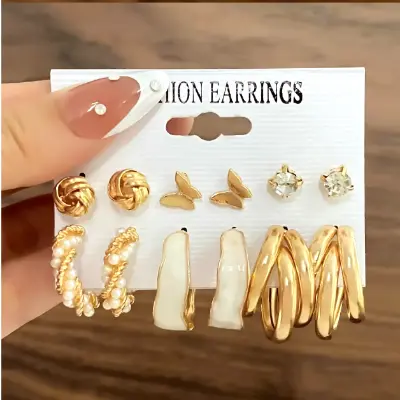 Picture of KISSWIFE Gold Color Metal Pearl Earrings Set For Women Girls Geometric Black Square Hoop Earrings Charm Jewelry Female 2022 New