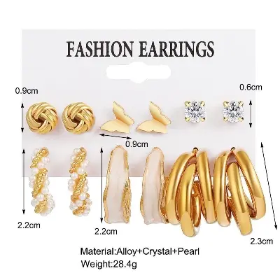 Picture of KISSWIFE Gold Color Metal Pearl Earrings Set For Women Girls Geometric Black Square Hoop Earrings Charm Jewelry Female 2022 New