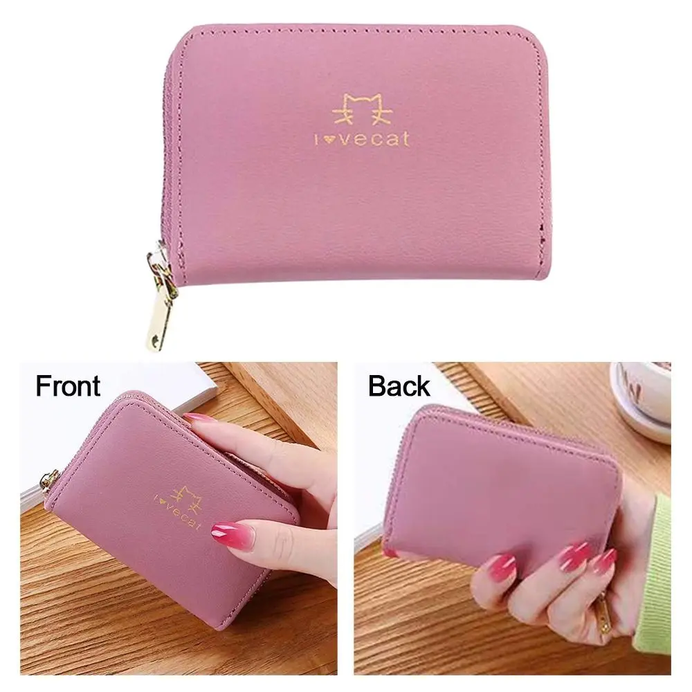 Picture of New Women's Wallet Zipper Cute Cat Cartoon Printed Female Leather Short Purse  Small Card Holder Coin Bags
