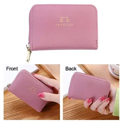 Picture of New Women's Wallet Zipper Cute Cat Cartoon Printed Female Leather Short Purse  Small Card Holder Coin Bags