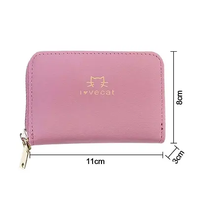 Picture of New Women's Wallet Zipper Cute Cat Cartoon Printed Female Leather Short Purse  Small Card Holder Coin Bags