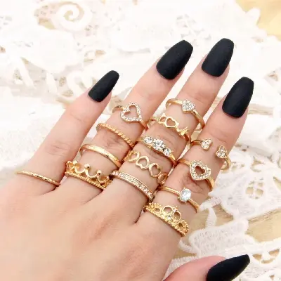 Picture of 14 Pcs Finger ring set love shape for girls/women birthday gift