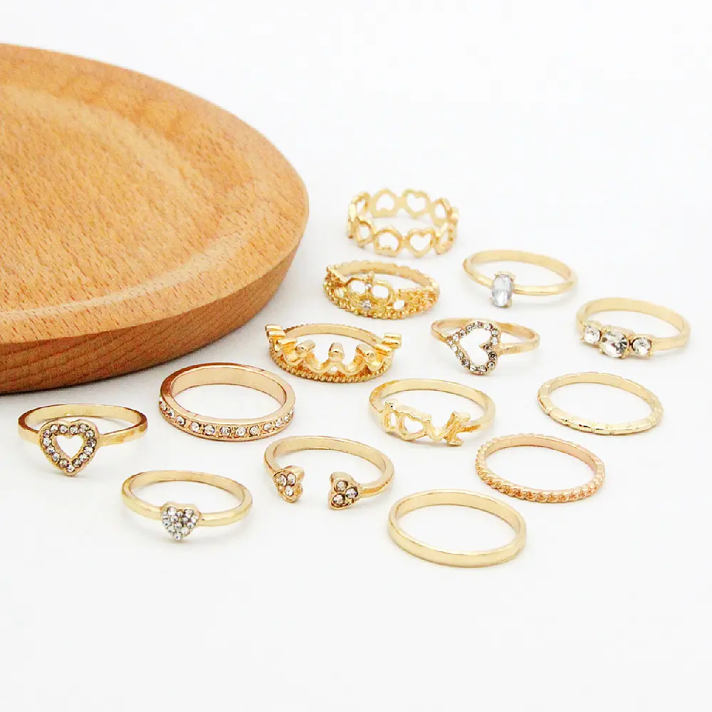 Picture of 14 Pcs Finger ring set love shape for girls/women birthday gift