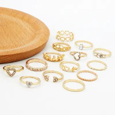 Picture of 14 Pcs Finger ring set love shape for girls/women birthday gift