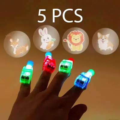 Picture of 5Pcs Cartoon Cute Projection LED Finger Light Toys Multi-pattern Light-emitting Ring Finger Light Toys Birthday Decorations