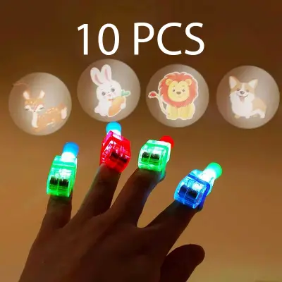 Picture of 10 Pcs Cartoon Cute Projection LED Finger Light Toys Multi-pattern Light-emitting Ring Finger Light Toys Birthday Decorations