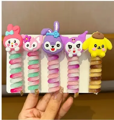 Picture of 2 PCS Cartoon Cute Colorful Telephone Wire Hair Rope For Kids Fashion Spiral Hair Ties Kawaii High Ponytail Elastic Rubber Band