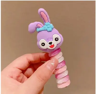 Picture of 2 PCS Cartoon Cute Colorful Telephone Wire Hair Rope For Kids Fashion Spiral Hair Ties Kawaii High Ponytail Elastic Rubber Band