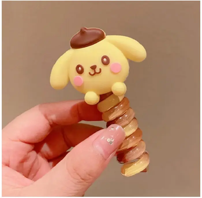 Picture of 2 PCS Cartoon Cute Colorful Telephone Wire Hair Rope For Kids Fashion Spiral Hair Ties Kawaii High Ponytail Elastic Rubber Band