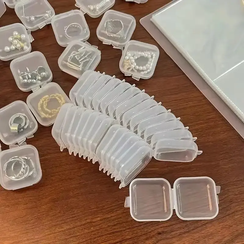 Picture of 5 pcs Mini Storage Box Transparent Square Plastic Case for Earring Ring Jewelry Packaging Portable Grocery Storage Organizer