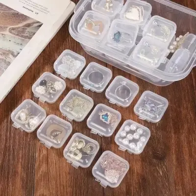 Picture of 5 pcs Mini Storage Box Transparent Square Plastic Case for Earring Ring Jewelry Packaging Portable Grocery Storage Organizer