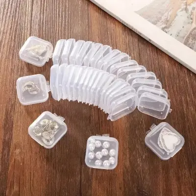 Picture of 5 pcs Mini Storage Box Transparent Square Plastic Case for Earring Ring Jewelry Packaging Portable Grocery Storage Organizer