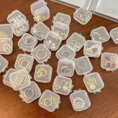 Picture of 1 pcs Mini Storage Box Transparent Square Plastic Case for Earring Ring Jewelry Packaging Portable Grocery Storage Organizer