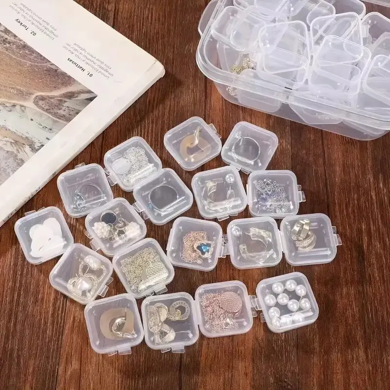Picture of 1 pcs Mini Storage Box Transparent Square Plastic Case for Earring Ring Jewelry Packaging Portable Grocery Storage Organizer