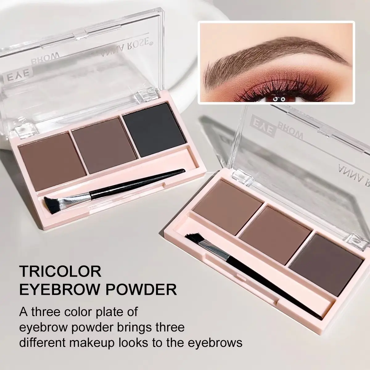 Picture of 3 in 1 Three Color Eyebrow Powder Waterproof Sweat Proof Non Fading for Nose Shadow Highlights Eyebrow Cosmetics Women