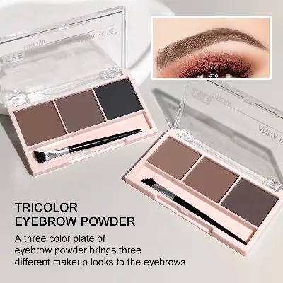 Picture of 3 in 1 Three Color Eyebrow Powder Waterproof Sweat Proof Non Fading for Nose Shadow Highlights Eyebrow Cosmetics Women