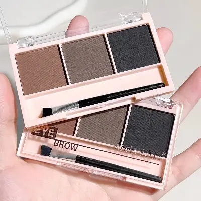 Picture of 3 in 1 Three Color Eyebrow Powder Waterproof Sweat Proof Non Fading for Nose Shadow Highlights Eyebrow Cosmetics Women