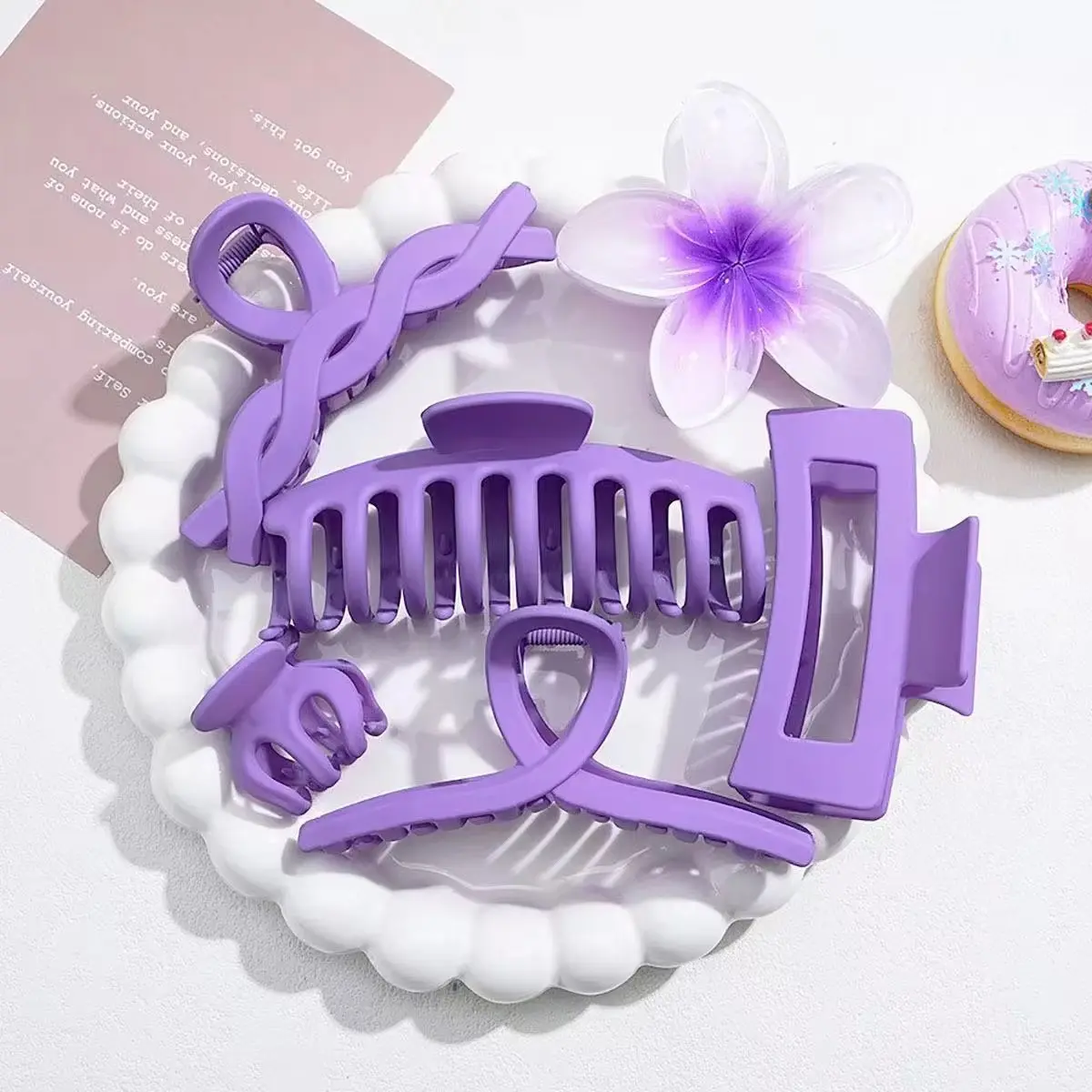 Picture of 6 pcs ornament shark clip set pink and purple series grab clip set, hair ornament shark clip for girls and women