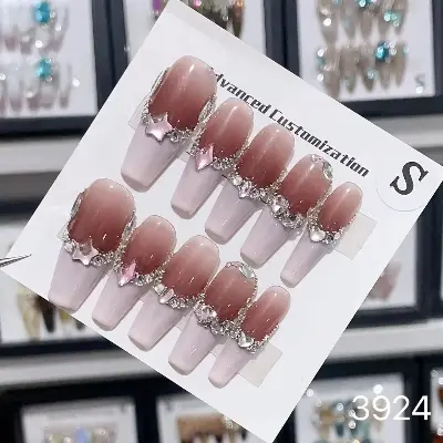 Picture of 12 Pcs Random color Acrylic Nail Artificial Fingernails Beautiful Luxury False Nails  For Girls and Women