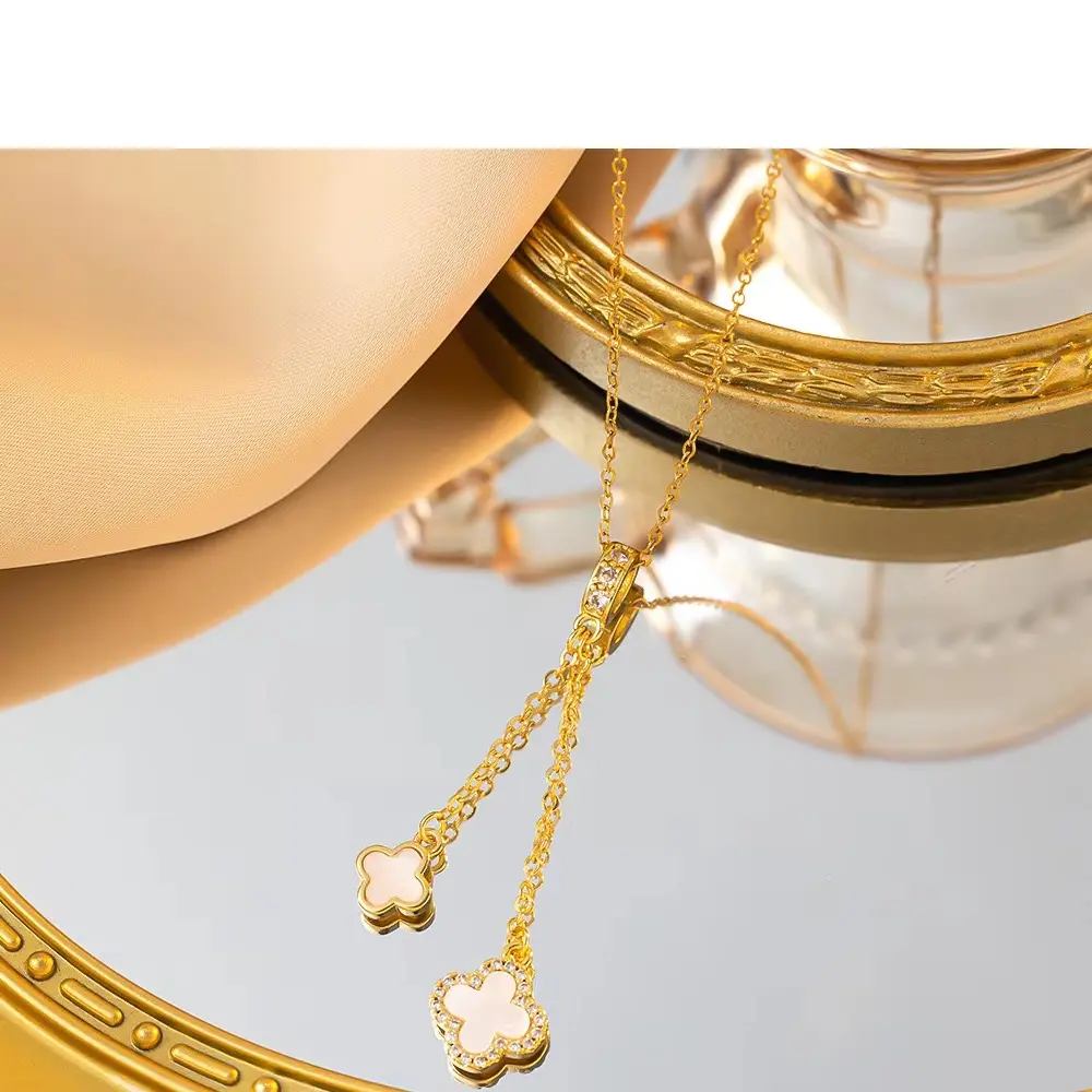 Picture of NECKLACE FOR Fashion Charm Ladies Tassel Long Clover Necklace for girls and women