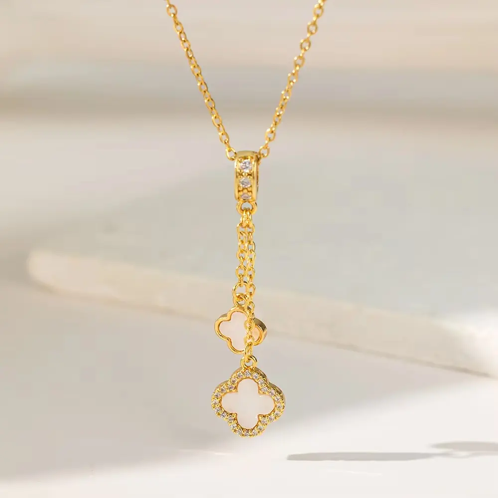 Picture of NECKLACE FOR Fashion Charm Ladies Tassel Long Clover Necklace for girls and women
