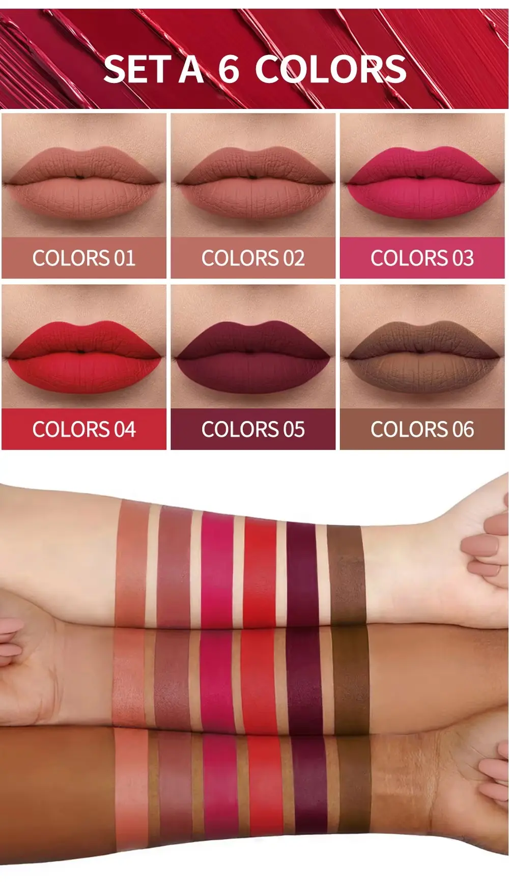 Picture of 6 PCS Liquid Lipstick Set Make-up Waterproof Long lasting Cosmetics Matte Lipstick LipGloss Kit for Girls and Women