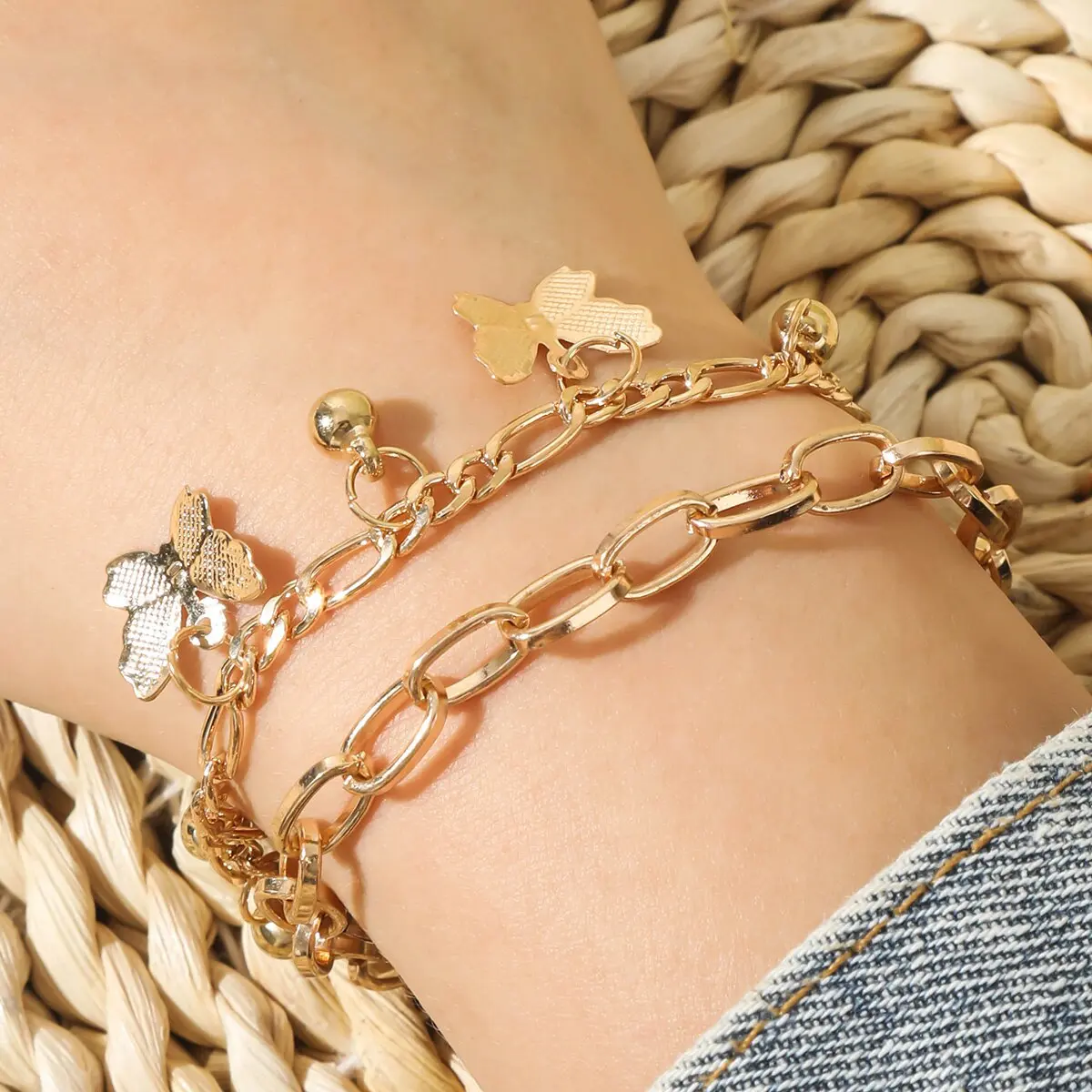 Picture of Gold Butterfly Layered Tassel Bracelet for Women – Buy 1 Get 1 Free | Fashion Clavicle Chain Party Jewelry