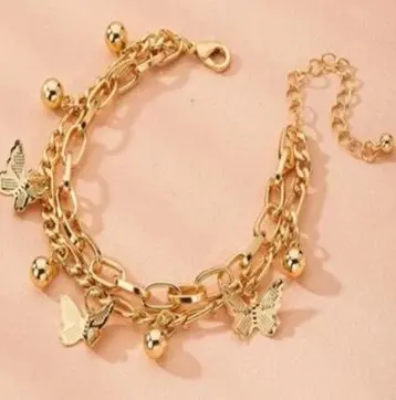 Picture of Gold Butterfly Layered Tassel Bracelet for Women – Buy 1 Get 1 Free | Fashion Clavicle Chain Party Jewelry