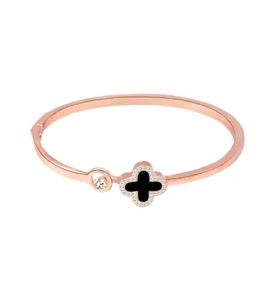 Picture of Titanium Steel Rose Leaf Clover Charm Bangle Bracelet – Buy 1 Get 1 Free | Open Cuff Design