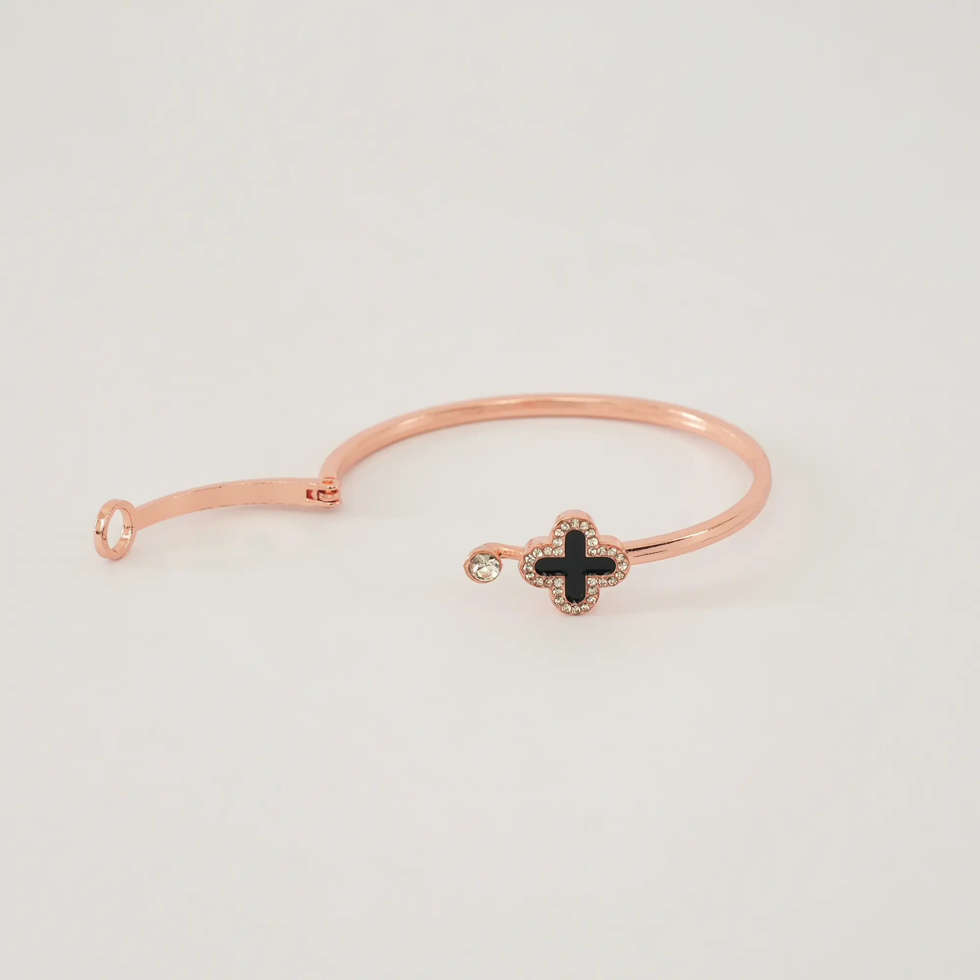 Picture of Titanium Steel Rose Leaf Clover Charm Bangle Bracelet – Buy 1 Get 1 Free | Open Cuff Design