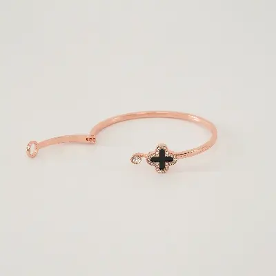 Picture of Titanium Steel Rose Leaf Clover Charm Bangle Bracelet – Buy 1 Get 1 Free | Open Cuff Design