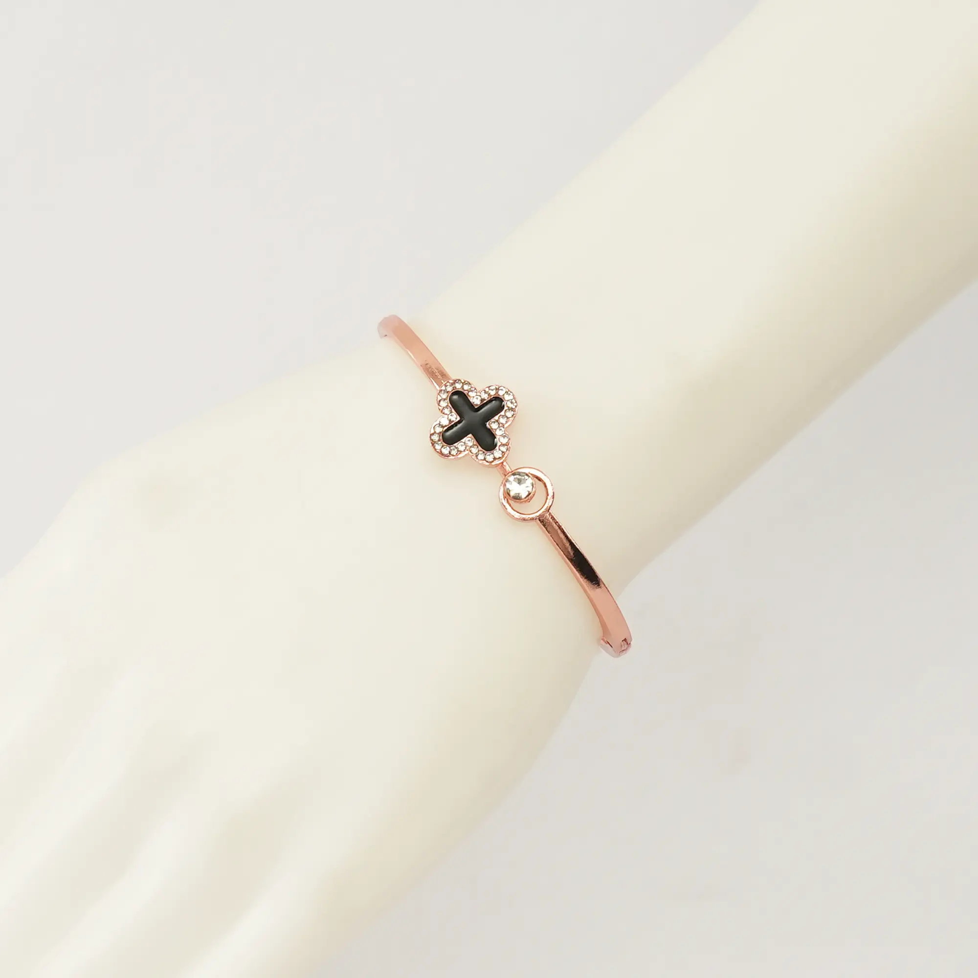 Picture of Titanium Steel Rose Leaf Clover Charm Bangle Bracelet – Buy 1 Get 1 Free | Open Cuff Design