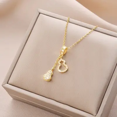 Picture of Korean Exquisite Gourd Necklaces Style Minimalist Hollow Out Fashion Trend Luxury Glamour Sweet Necklaces Accessories Jewelry