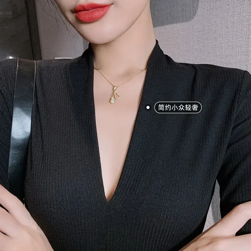 Picture of Korean Exquisite Gourd Necklaces Style Minimalist Hollow Out Fashion Trend Luxury Glamour Sweet Necklaces Accessories Jewelry