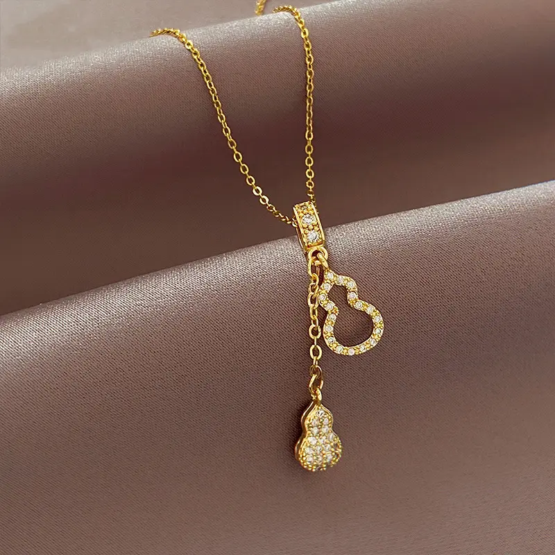 Picture of Korean Exquisite Gourd Necklaces Style Minimalist Hollow Out Fashion Trend Luxury Glamour Sweet Necklaces Accessories Jewelry