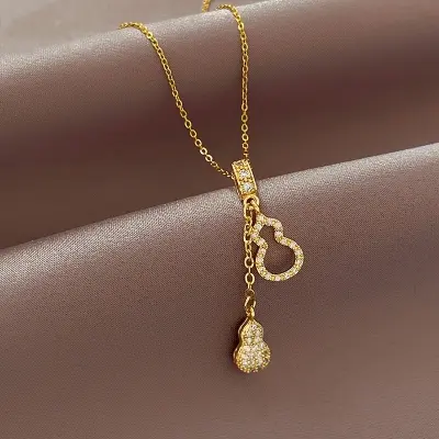 Picture of Korean Exquisite Gourd Necklaces Style Minimalist Hollow Out Fashion Trend Luxury Glamour Sweet Necklaces Accessories Jewelry