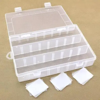 Picture of 12 Grid Rectangular Transparent Storage Box with Compartments Jewelry  Tools Organizer Boxes