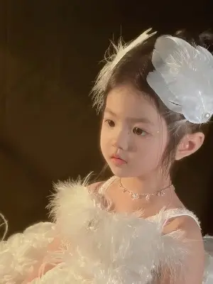 Picture of 2pcs/Set White Color Feather Pearl Hair Clips For Party Performance For Baby girls