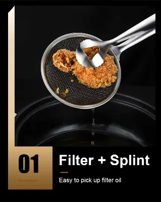 Picture of Multi-Functional Stainless Steel Filter Spoon with Clip Kitchen Tongs Oil-Frying Filter & Fried Food Clip Filter Spoon for Cooking & Serving