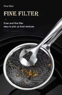 Picture of Multi-Functional Stainless Steel Filter Spoon with Clip Kitchen Tongs Oil-Frying Filter & Fried Food Clip Filter Spoon for Cooking & Serving