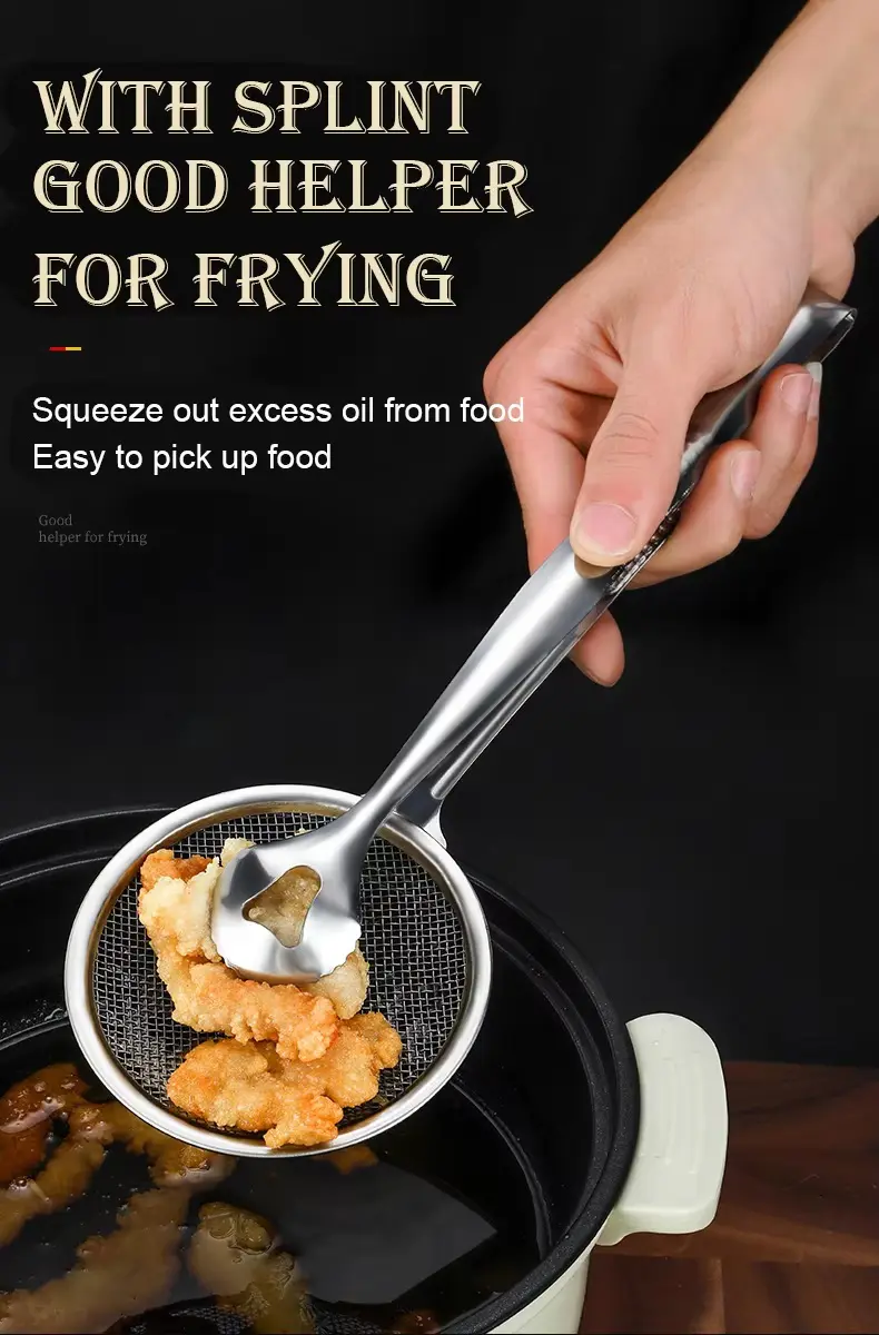 Picture of Multi-Functional Stainless Steel Filter Spoon with Clip Kitchen Tongs Oil-Frying Filter & Fried Food Clip Filter Spoon for Cooking & Serving