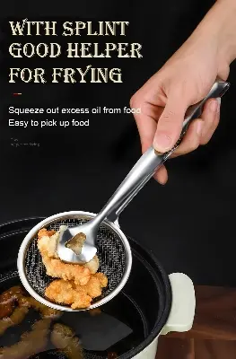 Picture of Multi-Functional Stainless Steel Filter Spoon with Clip Kitchen Tongs Oil-Frying Filter & Fried Food Clip Filter Spoon for Cooking & Serving