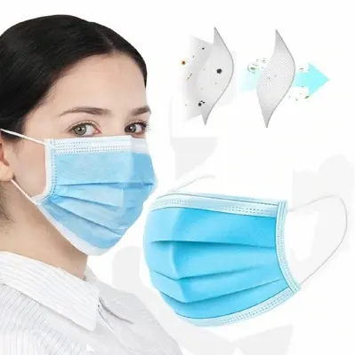 Picture of 3 Layer Breathable Blue Medical Face Masks Protection Mouth Covers Disposable Face Masks with Elastic Ear Loop